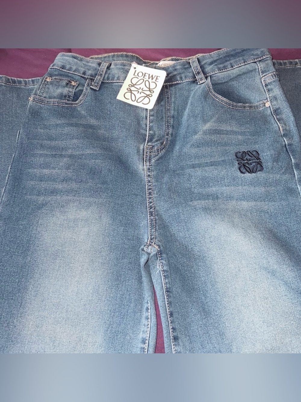 LOEWE Woman Light Blue Denim Jeans - Embroidered Logo